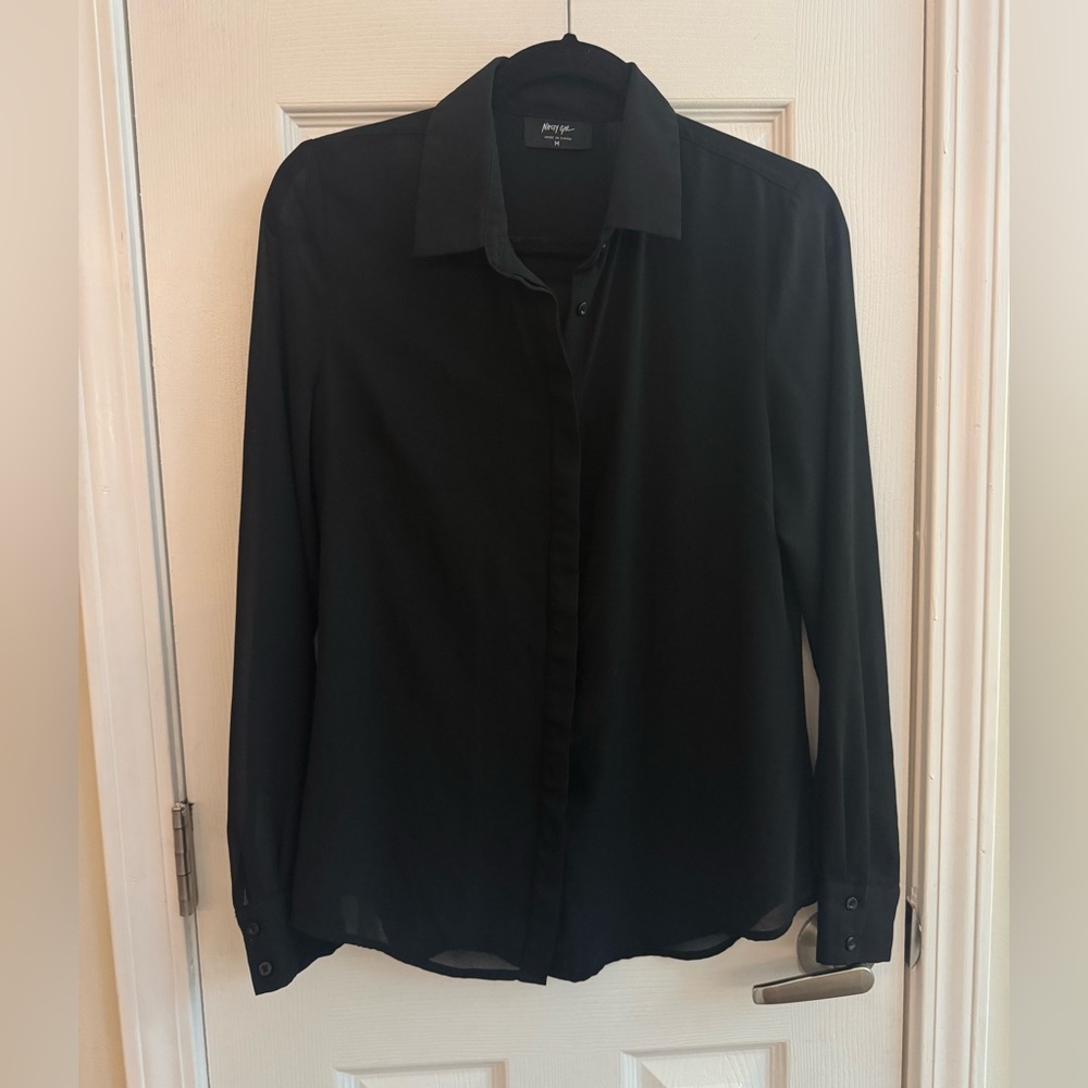 NASTY GAL Black Sheer Button Down Blouse Size Medium